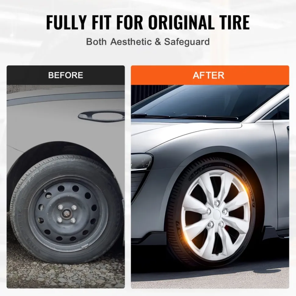 VEVOR Wheel Rim Cover Hubcaps, 16 in Diameter, Sturdy & Durable Scratch-Resistant Hubcap with Snap & Valve Nozzle Hole, ABS & PC Hubcap with High Rigidity & Less Wind Drag, Fits for All Weather Use
