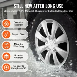 VEVOR Wheel Rim Cover Hubcaps, 16 in Diameter, Sturdy & Durable Scratch-Resistant Hubcap with Snap & Valve Nozzle Hole, ABS & PC Hubcap with High Rigidity & Less Wind Drag, Fits for All Weather Use