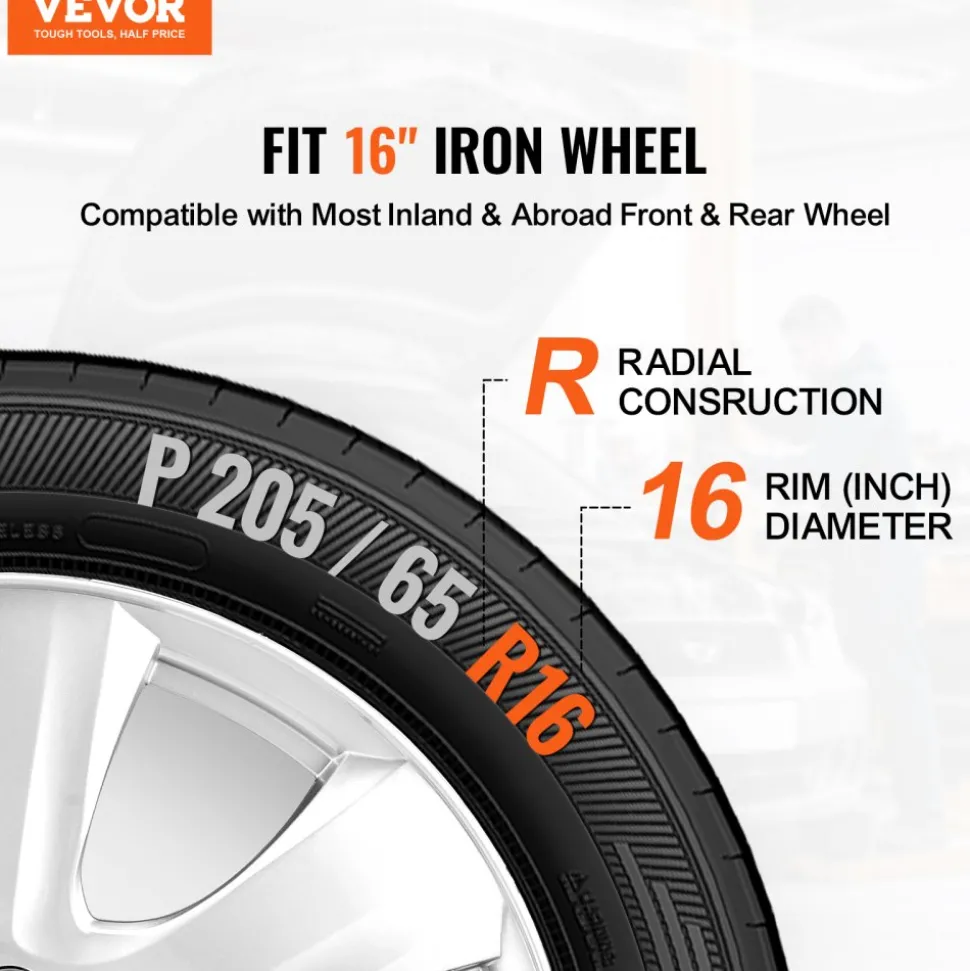 VEVOR Wheel Rim Cover Hubcaps, 16 in Diameter, Sturdy & Durable Scratch-Resistant Hubcap with Snap & Valve Nozzle Hole, ABS & PC Hubcap with High Rigidity & Less Wind Drag, Fits for All Weather Use