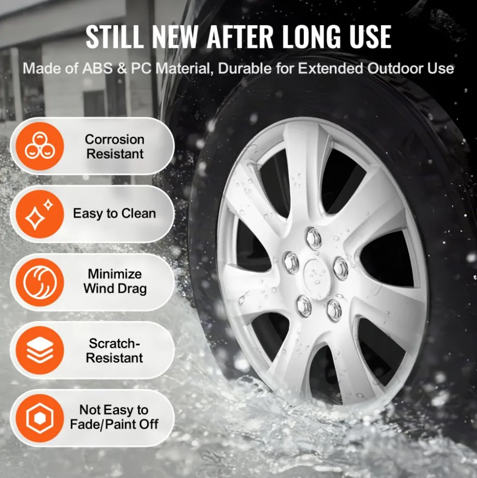 VEVOR Wheel Rim Cover Hubcaps, 16 in Diameter, Sturdy & Durable Scratch-Resistant Hubcap with Snap & Valve Nozzle Hole, ABS & PC Hubcap with High Rigidity & Less Wind Drag, Fits for All Weather Use