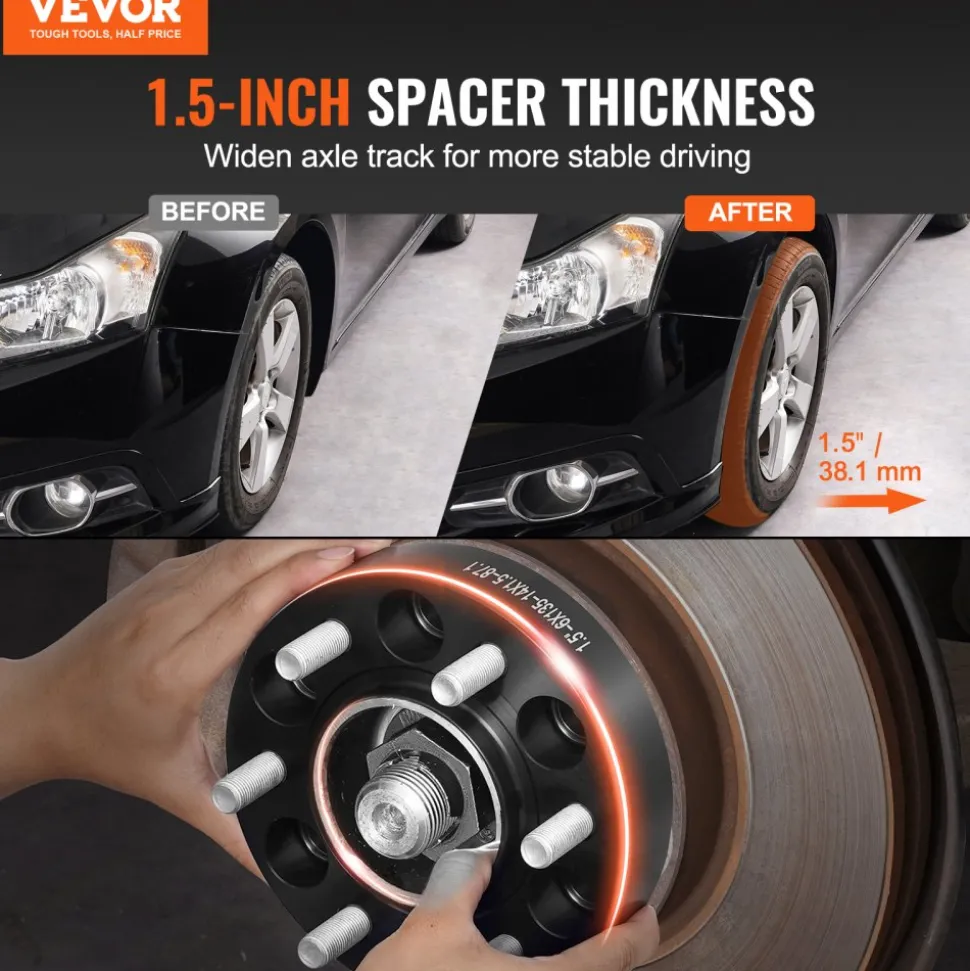 VEVOR Wheel Spacers, 1.5" 6"x5.3" Wheel Adapters, 6 Lug Forged Spacer, 87.1 mm Bore Hubcentric M14 x1.5 Studs Spacers, Fit for Ford F150, Expedition, Lobo, Navigator, 4 PCS Black