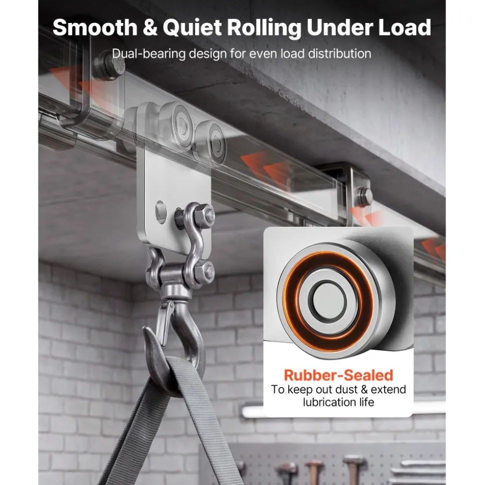 VEVOR 4 Wheel Trolley Assembly Rollers, 4 Pcs 1100 lbs Load, Dual Bearing Trolley Assembly for 1-5/8" Wide and All 1-5/8" or Taller Strut Channel, Heavy Duty Sliding Track System for Warehouse Garage