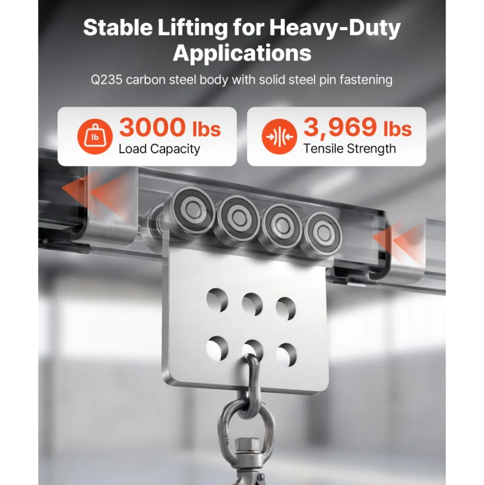VEVOR 8 Wheel Trolley Assembly Rollers, 4 Pcs 3000 lbs Load, Dual Bearing Trolley Assembly for 1-5/8" Wide and All 1-5/8" or Taller Strut Channel, Heavy Duty Sliding Track System for Warehouse Garage