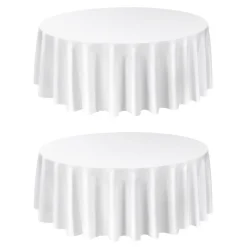 VEVOR White Round Tablecloths 2 Pack, 120 Inches in Diameter, Stain- & Wrinkle- Resistant, Machine Washable Table Clothes, Polyester Fabric Table Covers for Wedding, Party, Banquet, Formal Events
