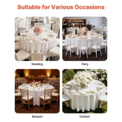 VEVOR White Round Tablecloths 10 Pack, 90 Inches in Diameter, Stain- & Wrinkle- Resistant, Machine Washable Table Clothes, Polyester Fabric Table Covers for Wedding, Party, Banquet, Formal Events