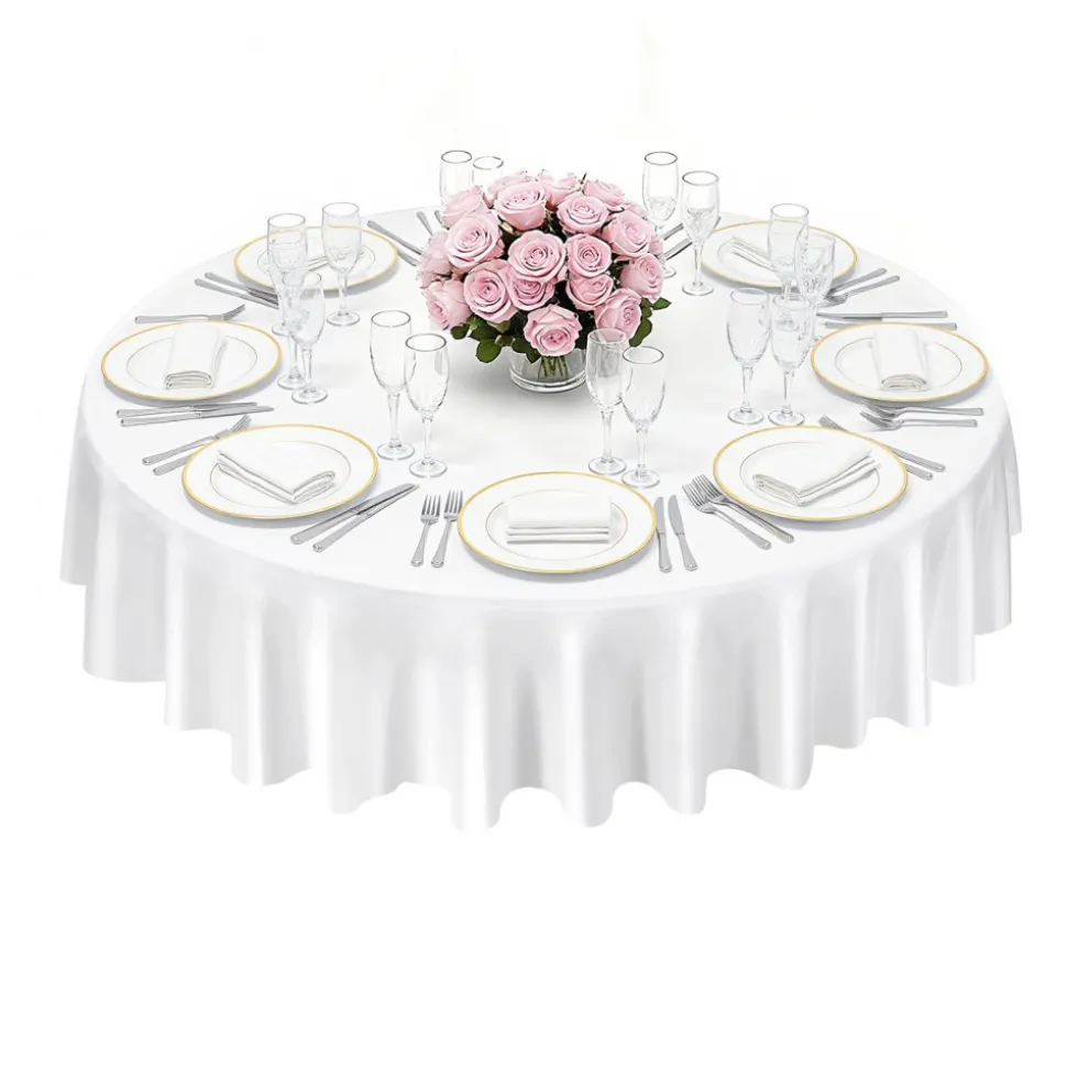VEVOR White Round Tablecloths 10 Pack, 90 Inches in Diameter, Stain- & Wrinkle- Resistant, Machine Washable Table Clothes, Polyester Fabric Table Covers for Wedding, Party, Banquet, Formal Events