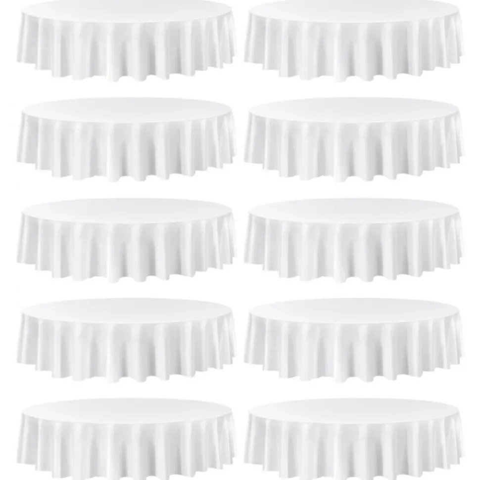 VEVOR White Round Tablecloths 10 Pack, 90 Inches in Diameter, Stain- & Wrinkle- Resistant, Machine Washable Table Clothes, Polyester Fabric Table Covers for Wedding, Party, Banquet, Formal Events
