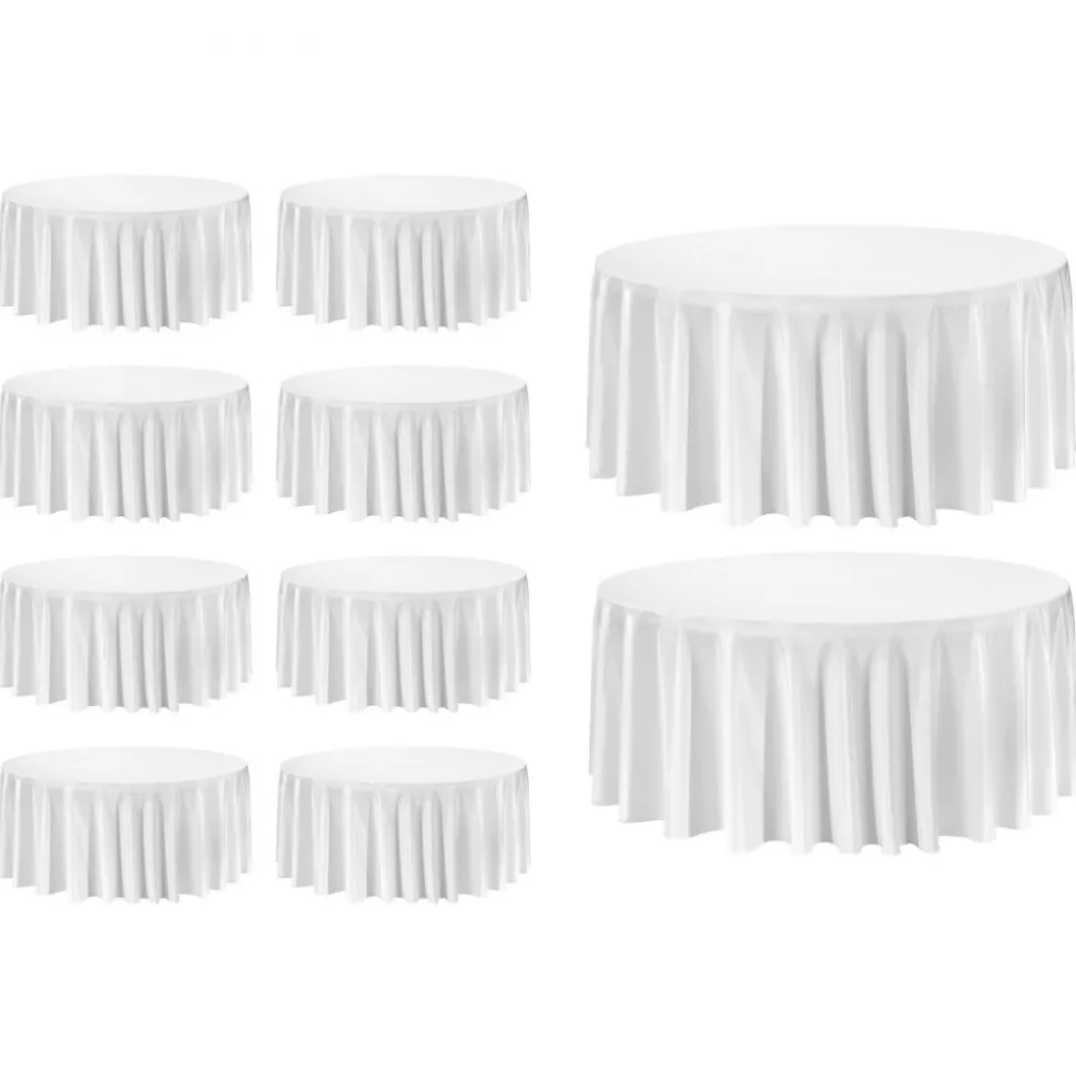 VEVOR White Round Tablecloths 10 Pack, 132 Inches in Diameter, Stain- & Wrinkle- Resistant, Machine Washable Table Clothes, Polyester Fabric Table Covers for Wedding, Party, Banquet, Formal Events