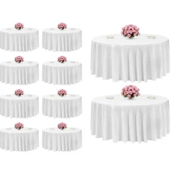 VEVOR White Round Tablecloths 10 Pack, 132 Inches in Diameter, Stain- & Wrinkle- Resistant, Machine Washable Table Clothes, Polyester Fabric Table Covers for Wedding, Party, Banquet, Formal Events