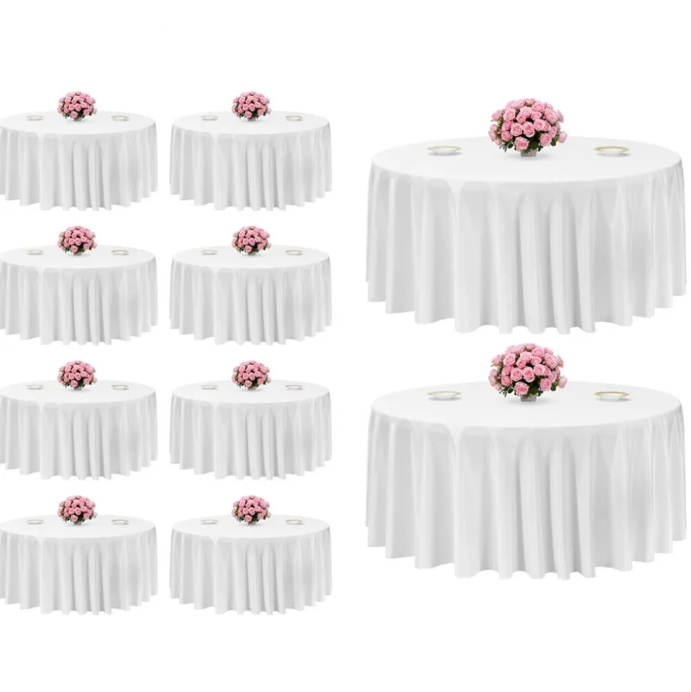 VEVOR White Round Tablecloths 10 Pack, 132 Inches in Diameter, Stain- & Wrinkle- Resistant, Machine Washable Table Clothes, Polyester Fabric Table Covers for Wedding, Party, Banquet, Formal Events