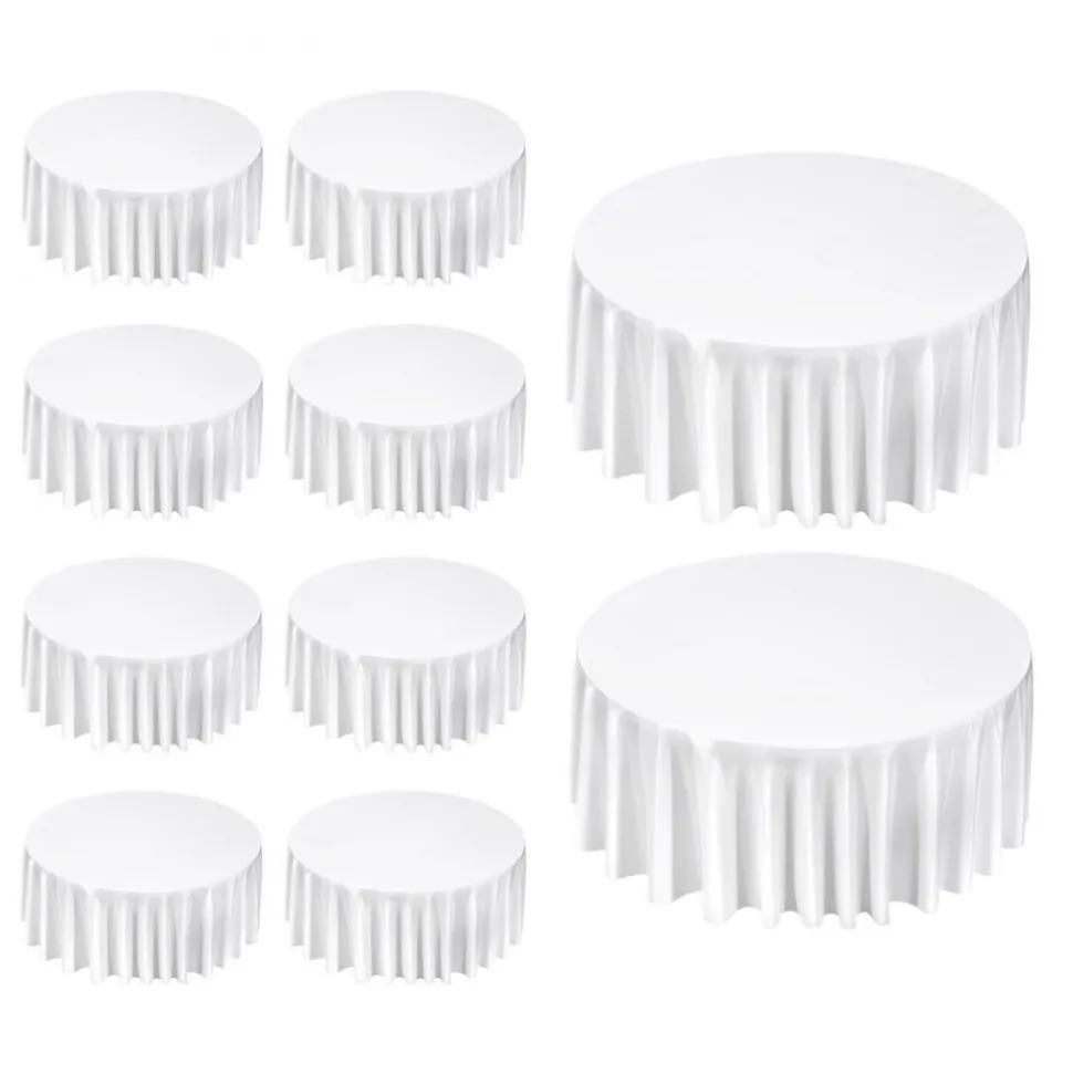 VEVOR White Round Tablecloths 10 Pack, 132 Inches in Diameter, Stain- & Wrinkle- Resistant, Machine Washable Table Clothes, Polyester Fabric Table Covers for Wedding, Party, Banquet, Formal Events
