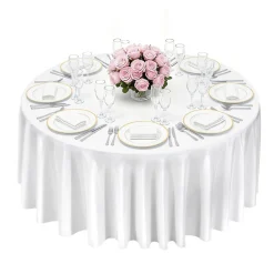 VEVOR White Round Tablecloths 10 Pack, 132 Inches in Diameter, Stain- & Wrinkle- Resistant, Machine Washable Table Clothes, Polyester Fabric Table Covers for Wedding, Party, Banquet, Formal Events