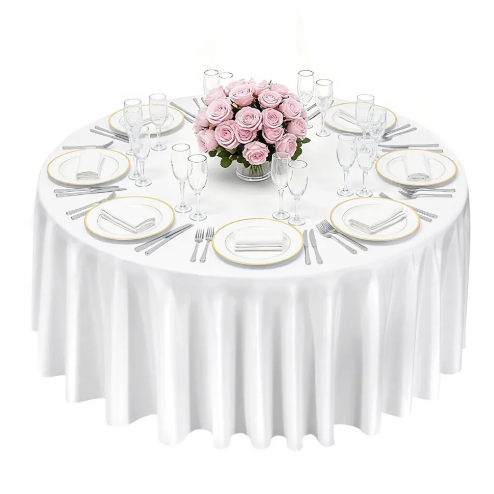 VEVOR White Round Tablecloths 10 Pack, 132 Inches in Diameter, Stain- & Wrinkle- Resistant, Machine Washable Table Clothes, Polyester Fabric Table Covers for Wedding, Party, Banquet, Formal Events