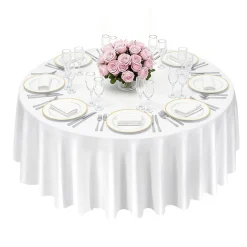 VEVOR White Round Tablecloths 6 Pack, 120 Inches in Diameter, Stain- & Wrinkle- Resistant, Machine Washable Table Clothes, Polyester Fabric Table Covers for Wedding, Party, Banquet, Formal Events