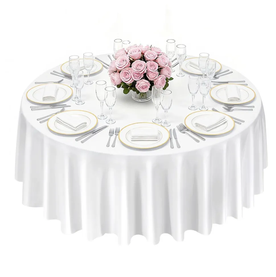 VEVOR White Round Tablecloths 6 Pack, 120 Inches in Diameter, Stain- & Wrinkle- Resistant, Machine Washable Table Clothes, Polyester Fabric Table Covers for Wedding, Party, Banquet, Formal Events