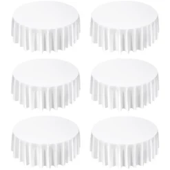 VEVOR White Round Tablecloths 6 Pack, 120 Inches in Diameter, Stain- & Wrinkle- Resistant, Machine Washable Table Clothes, Polyester Fabric Table Covers for Wedding, Party, Banquet, Formal Events