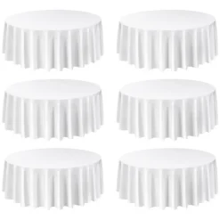 VEVOR White Round Tablecloths 6 Pack, 120 Inches in Diameter, Stain- & Wrinkle- Resistant, Machine Washable Table Clothes, Polyester Fabric Table Covers for Wedding, Party, Banquet, Formal Events