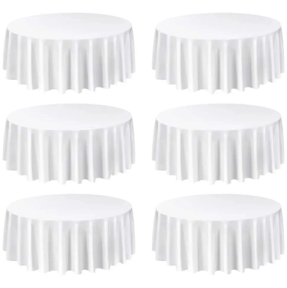 VEVOR White Round Tablecloths 6 Pack, 120 Inches in Diameter, Stain- & Wrinkle- Resistant, Machine Washable Table Clothes, Polyester Fabric Table Covers for Wedding, Party, Banquet, Formal Events