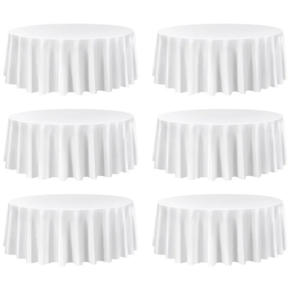 VEVOR White Round Tablecloths 6 Pack, 120 Inches in Diameter, Stain- & Wrinkle- Resistant, Machine Washable Table Clothes, Polyester Fabric Table Covers for Wedding, Party, Banquet, Formal Events