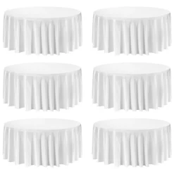 VEVOR White Round Tablecloths 6 Pack, 132 Inches in Diameter, Stain- & Wrinkle- Resistant, Machine Washable Table Clothes, Polyester Fabric Table Covers for Wedding, Party, Banquet, Formal Events