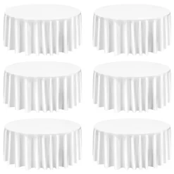 VEVOR White Round Tablecloths 6 Pack, 132 Inches in Diameter, Stain- & Wrinkle- Resistant, Machine Washable Table Clothes, Polyester Fabric Table Covers for Wedding, Party, Banquet, Formal Events
