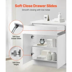 VEVOR White Shaker Base Cabinet with Drawer, 36-Inch Unassembled Drawer Base Cabinet, 36" W x 24" D x 34.5" H Ready to Assemble Cabinet with Soft-Close Doors and Adjustable Shelf, for Home Office