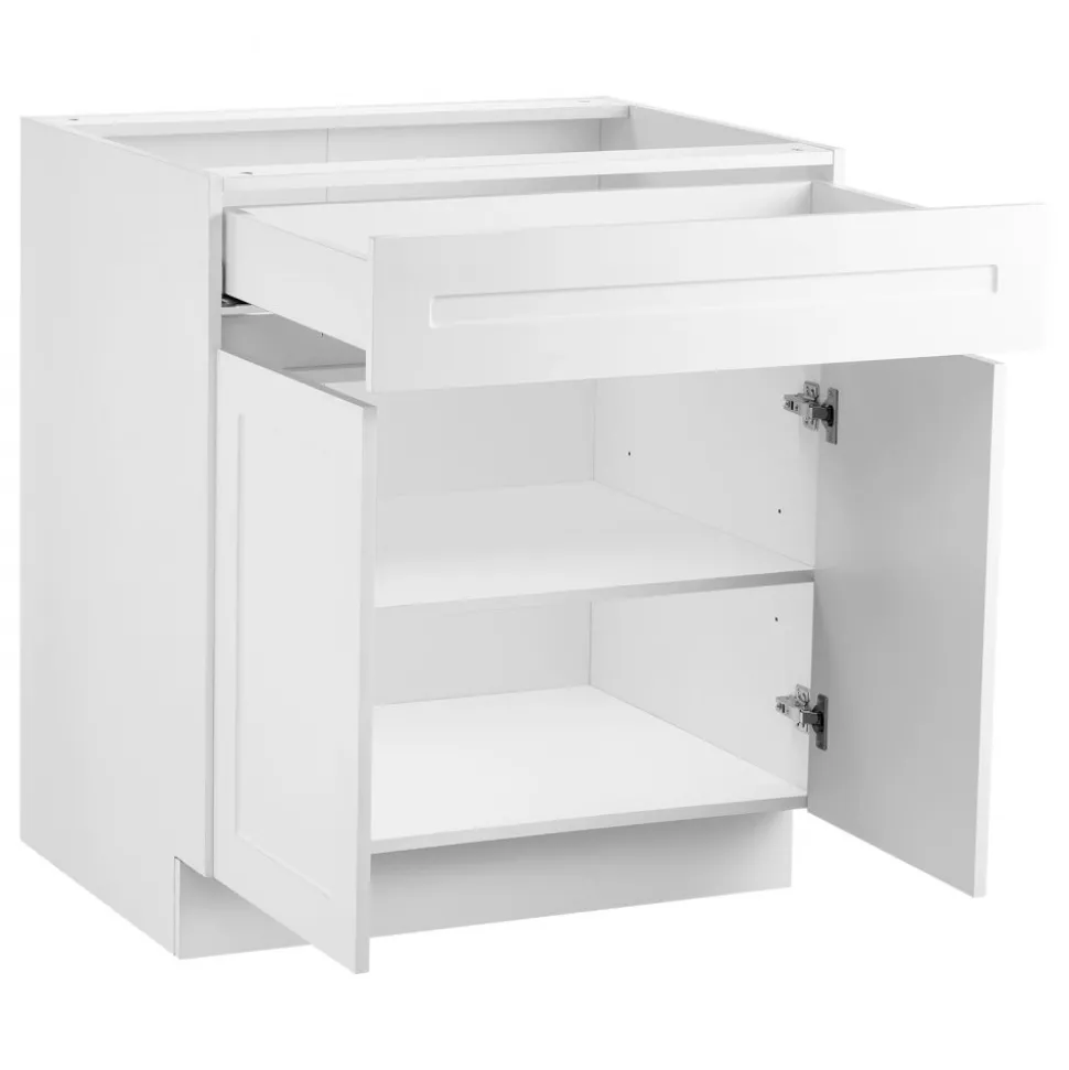 VEVOR White Shaker Base Cabinet with Drawer, 36-Inch Unassembled Drawer Base Cabinet, 36" W x 24" D x 34.5" H Ready to Assemble Cabinet with Soft-Close Doors and Adjustable Shelf, for Home Office