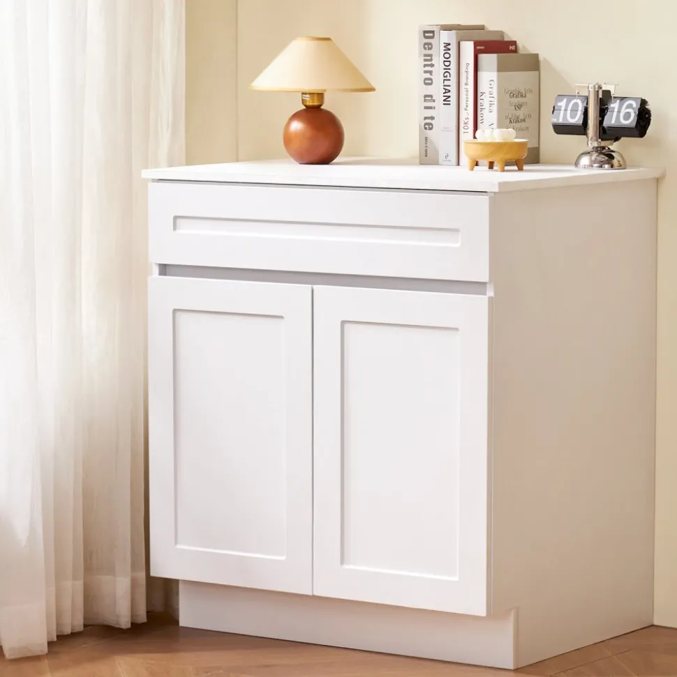 VEVOR White Shaker Base Cabinet with Drawer, 36-Inch Unassembled Drawer Base Cabinet, 36" W x 24" D x 34.5" H Ready to Assemble Cabinet with Soft-Close Doors and Adjustable Shelf, for Home Office