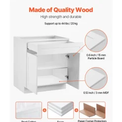 VEVOR White Shaker Base Cabinet with Drawer, 36-Inch Unassembled Drawer Base Cabinet, 36