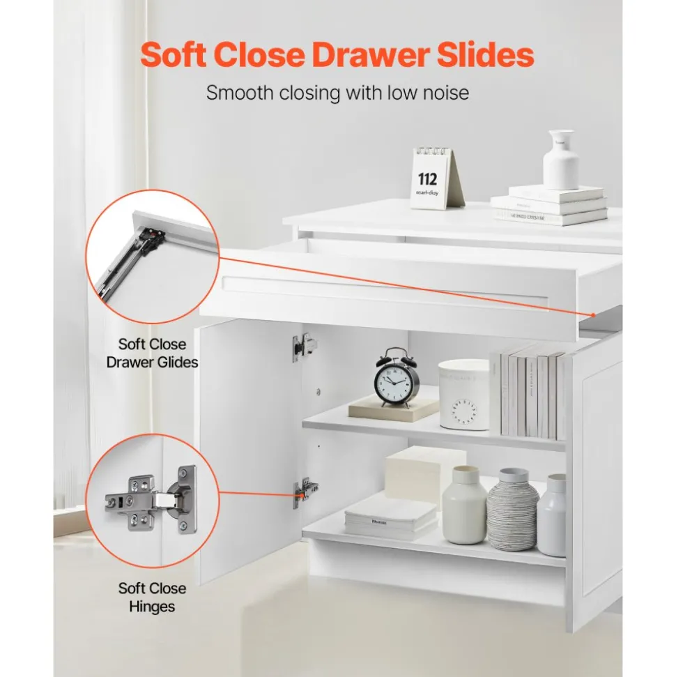 VEVOR White Shaker Base Cabinet with Drawer, 30-Inch Unassembled Drawer Base Cabinet, 30" W x 24" D x 34.5" H Ready to Assemble Cabinet with Soft-Close Doors and Adjustable Shelf, for Home Office