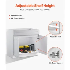 VEVOR White Shaker Base Cabinet, 36-Inch Unassembled Sink Base Cabinet, 36