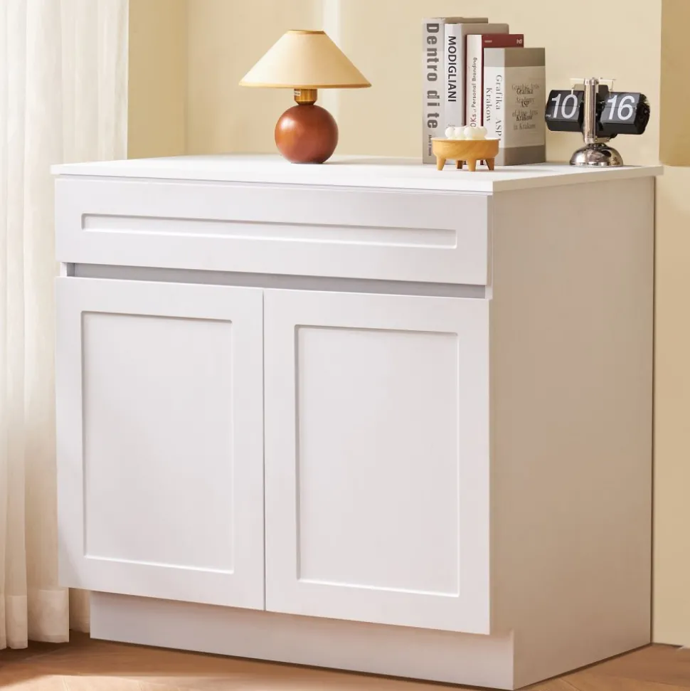 VEVOR White Shaker Base Cabinet, 36-Inch Unassembled Sink Base Cabinet, 36" W x 24" D x 34.5" H Ready to Assemble Cabinet with Soft-Close Doors and Adjustable Shelf, for Home Office