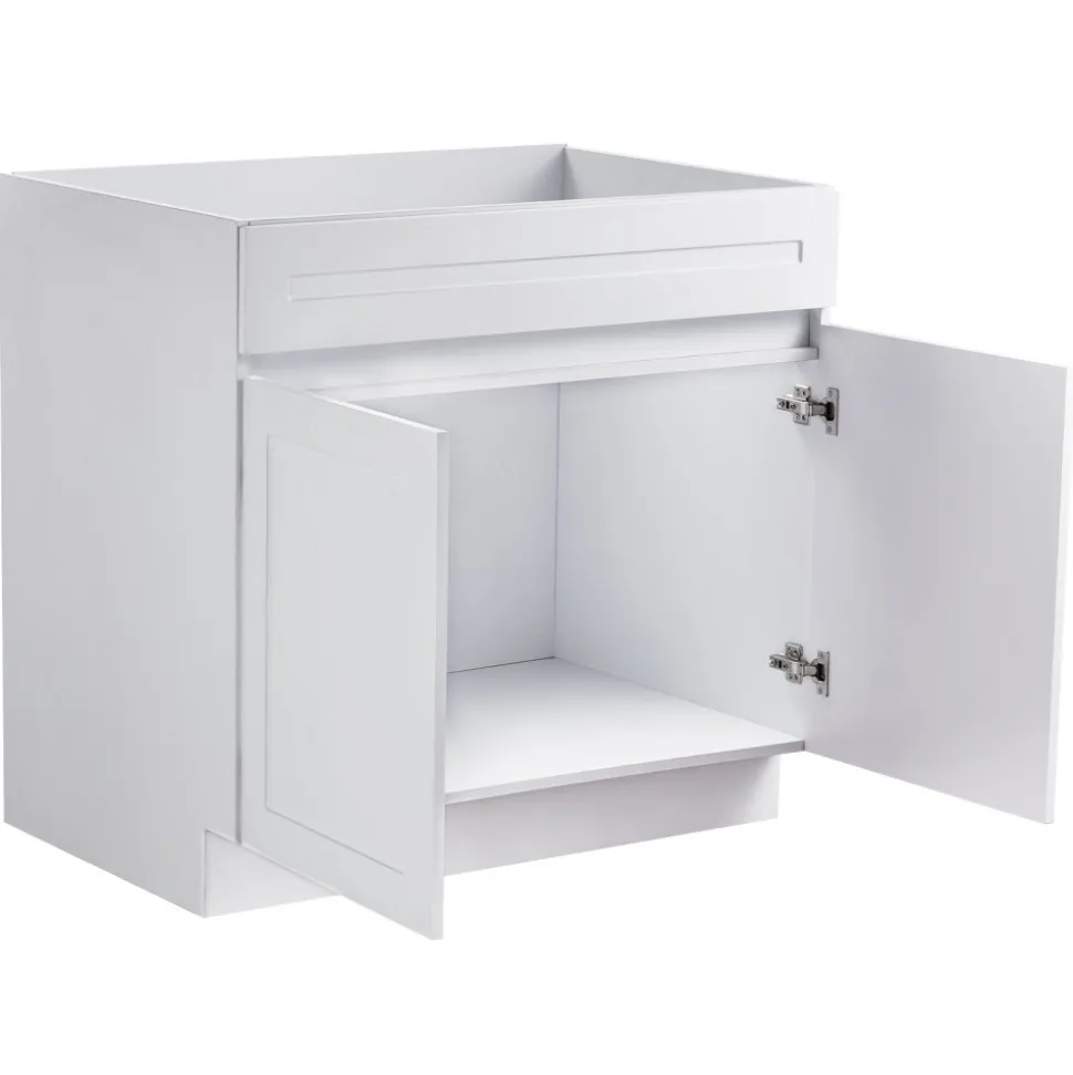 VEVOR White Shaker Base Cabinet, 36-Inch Unassembled Sink Base Cabinet, 36" W x 24" D x 34.5" H Ready to Assemble Cabinet with Soft-Close Doors and Adjustable Shelf, for Home Office