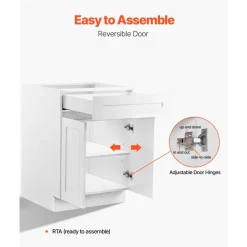 VEVOR White Shaker Base Cabinet, 30-Inch Unassembled Sink Base Cabinet, 30
