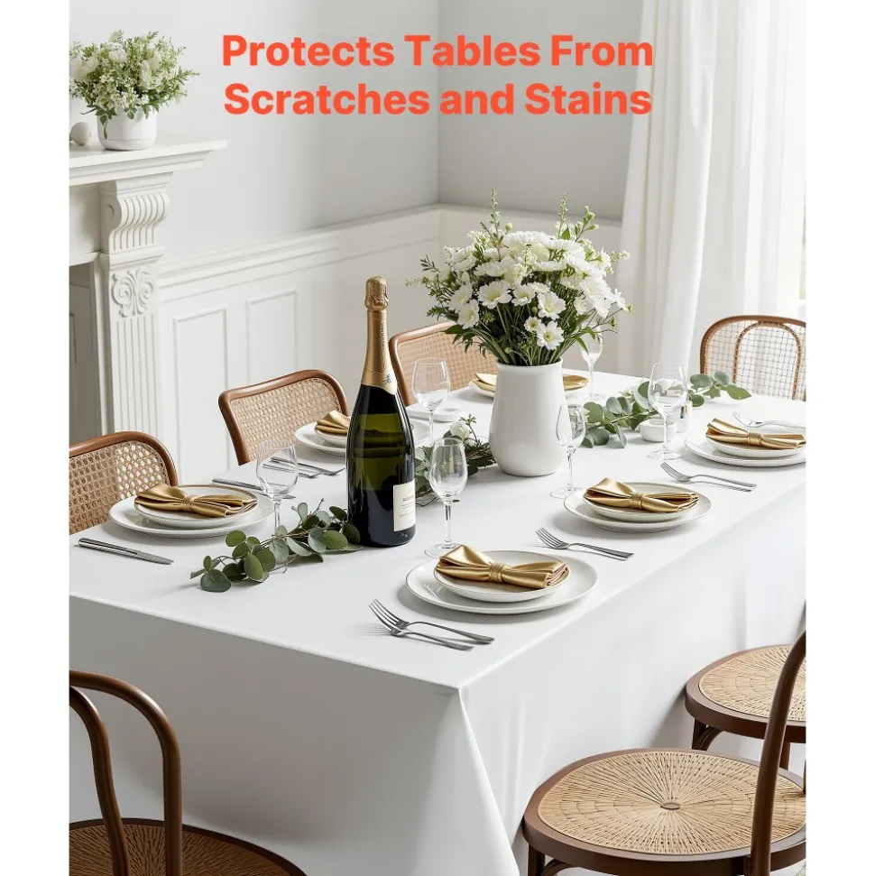 VEVOR White Tablecloths for Rectangle Tables, 6 Pack, 70 x 120 Inches, Reusable and Machine Washable Table Clothes, Wrinkle-Resistant Polyester Fabric Table Covers for Wedding, Party, Banquet