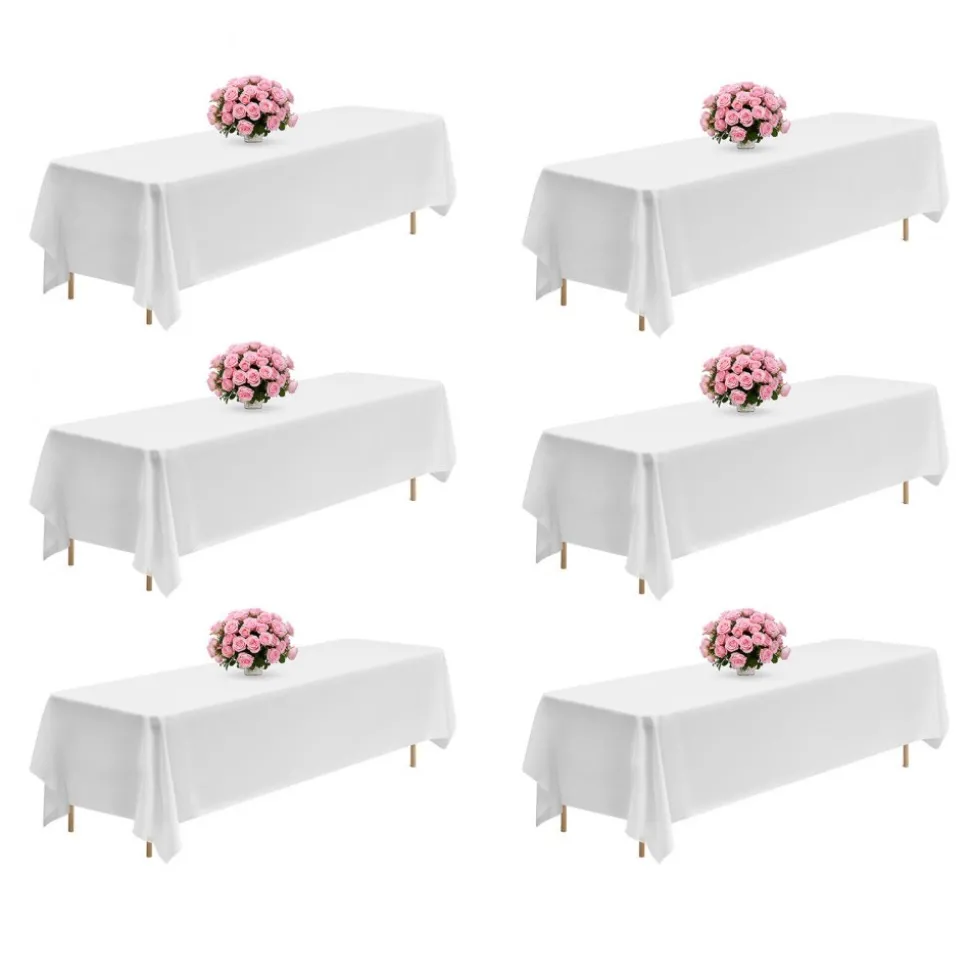 VEVOR White Tablecloths for Rectangle Tables, 6 Pack, 90 x 132 Inches, Reusable and Machine Washable Table Clothes, Wrinkle-Resistant Polyester Fabric Table Covers for Wedding, Party, Banquet