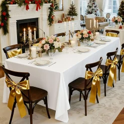 VEVOR White Tablecloths for Rectangle Tables, 6 Pack, 90 x 132 Inches, Reusable and Machine Washable Table Clothes, Wrinkle-Resistant Polyester Fabric Table Covers for Wedding, Party, Banquet