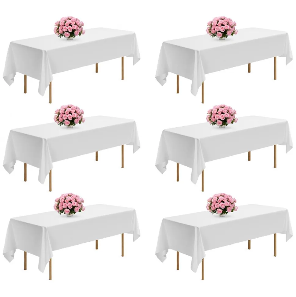 VEVOR White Tablecloths for Rectangle Tables, 6 Pack, 60 x 102 Inches, Reusable and Machine Washable Table Clothes, Wrinkle-Resistant Polyester Fabric Table Covers for Wedding, Party, Banquet