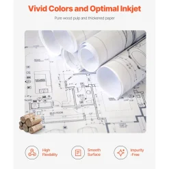 VEVOR Wide Format Paper, 24 in x 150 ft Plotter Paper, 4 Rolls CAD Bond Rolls with 2 in Core, 20 LB Bond Paper Rolls, Idea for CAD Drawings, Engineering Plans, GIS Maps & Architectural Designs