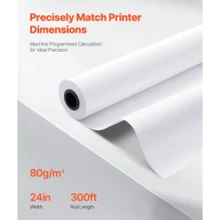 VEVOR Wide Format Paper, 24 in x 300 ft Plotter Roll, 2 Rolls CAD Bond Rolls with 2 in Core, 20 LB Bond Paper Rolls, Ideal for CAD Drawings, Engineering Plans, GIS Maps, and Architectural Designs