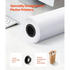 VEVOR Wide Format Paper, 24 in x 300 ft Plotter Roll, 2 Rolls CAD Bond Rolls with 2 in Core, 20 LB Bond Paper Rolls, Ideal for CAD Drawings, Engineering Plans, GIS Maps, and Architectural Designs