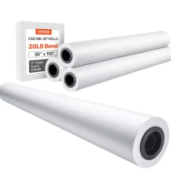 VEVOR Wide Format Paper, 36 in x 150 ft Plotter Paper, 4 Rolls CAD Bond Rolls with 2 in Core, 20 LB Bond Paper Rolls, Idea for CAD Drawings, Engineering Plans, GIS Maps & Architectural Designs