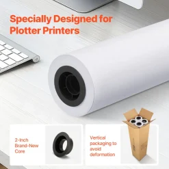 VEVOR Wide Format Paper, 36 in x 150 ft Plotter Paper, 4 Rolls CAD Bond Rolls with 2 in Core, 20 LB Bond Paper Rolls, Idea for CAD Drawings, Engineering Plans, GIS Maps & Architectural Designs
