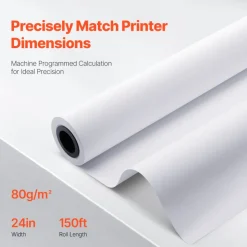 VEVOR Wide Format Paper, 24 in x 150 ft Plotter Paper, 6 Rolls CAD Bond Rolls with 2 in Core, 20 LB Bond Paper Rolls, Idea for CAD Drawings, Engineering Plans, GIS Maps & Architectural Designs