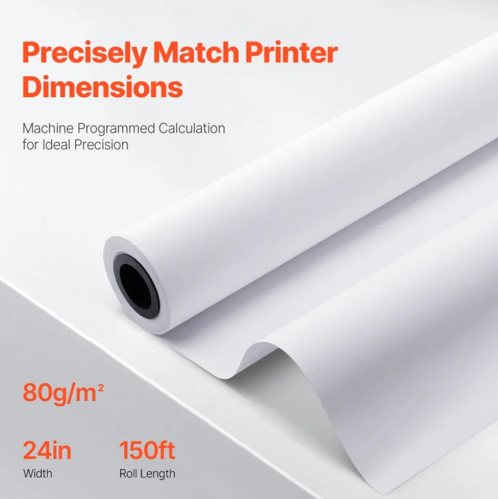 VEVOR Wide Format Paper, 24 in x 150 ft Plotter Paper, 6 Rolls CAD Bond Rolls with 2 in Core, 20 LB Bond Paper Rolls, Idea for CAD Drawings, Engineering Plans, GIS Maps & Architectural Designs
