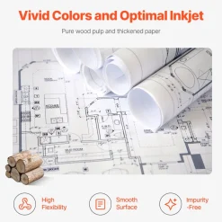 VEVOR Wide Format Paper, 24 in x 150 ft Plotter Paper, 6 Rolls CAD Bond Rolls with 2 in Core, 20 LB Bond Paper Rolls, Idea for CAD Drawings, Engineering Plans, GIS Maps & Architectural Designs