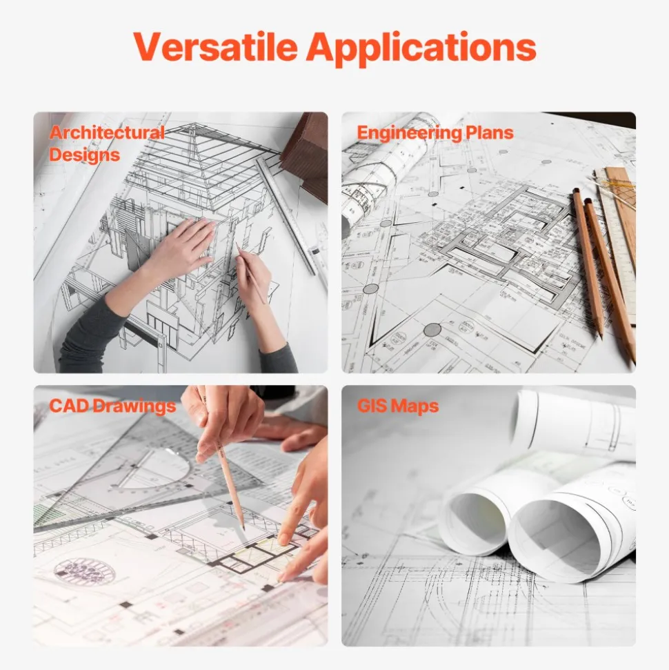 VEVOR Wide Format Paper, 24 in x 150 ft Plotter Paper, 6 Rolls CAD Bond Rolls with 2 in Core, 20 LB Bond Paper Rolls, Idea for CAD Drawings, Engineering Plans, GIS Maps & Architectural Designs