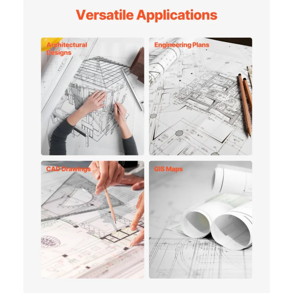 VEVOR Wide Format Paper, 30 in x 500 ft Plotter Roll, 2 Rolls CAD Bond Rolls with 3 in Core, 20 LB Bond Paper Rolls, Ideal for CAD Drawings, Engineering Plans, GIS Maps, and Architectural Designs