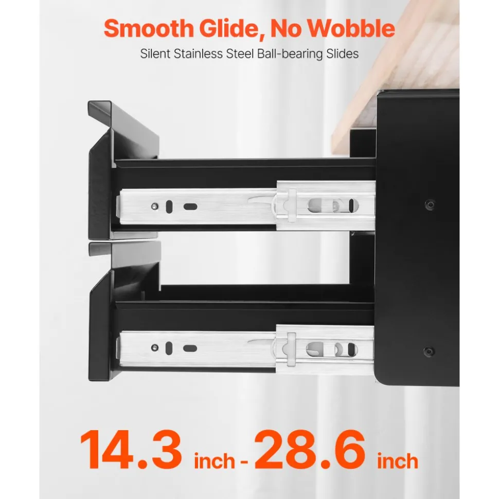 VEVOR 16" Wide Under Desk Drawer Slide Out, Under Desk Mounted Pull-out Drawer Attachment, Hidden Desktop 2 Layer Storage Organizer, Under Table Pencil Drawer for Home Sit Stand Workstation, 18x9x8 in
