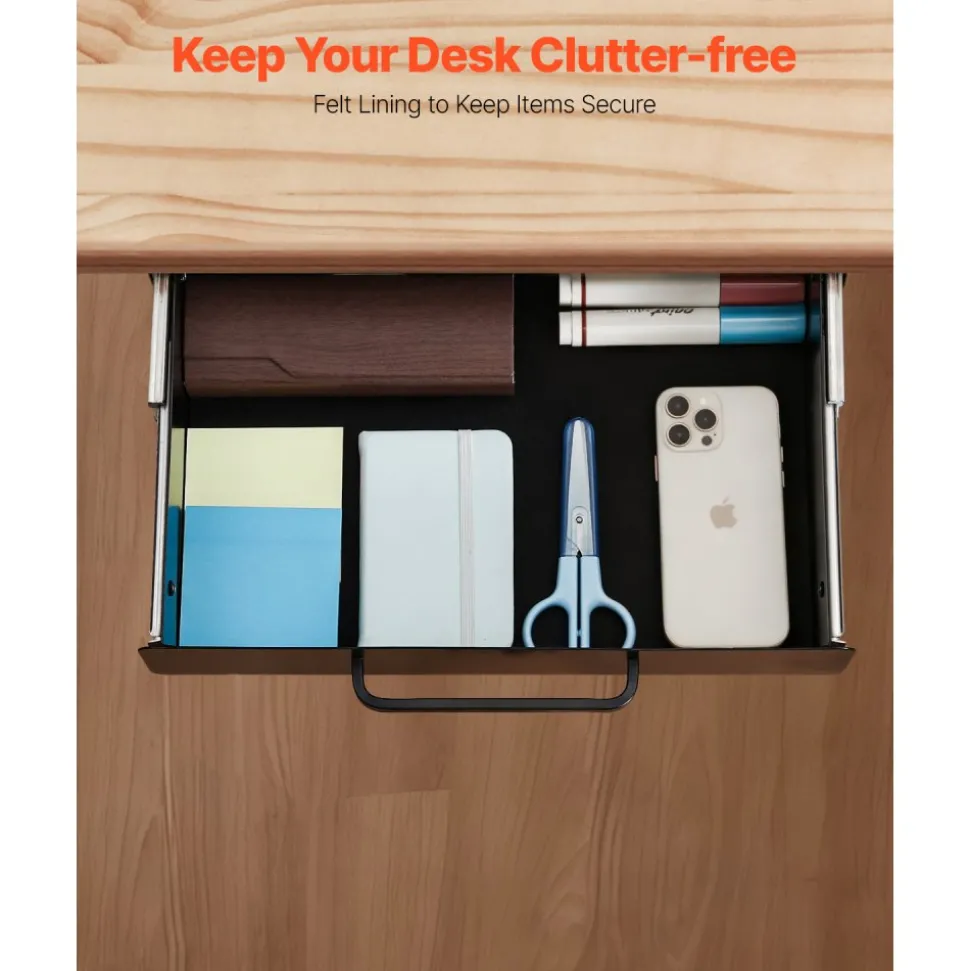 VEVOR 33" Wide Under Desk Drawer Slide Out, Under Desk Mounted Pull-out Drawer Attachment, Hidden Desktop Storage Organizer, Under Table Pencil Drawer for office Home Sit Stand Workstation, 33x9x4 in